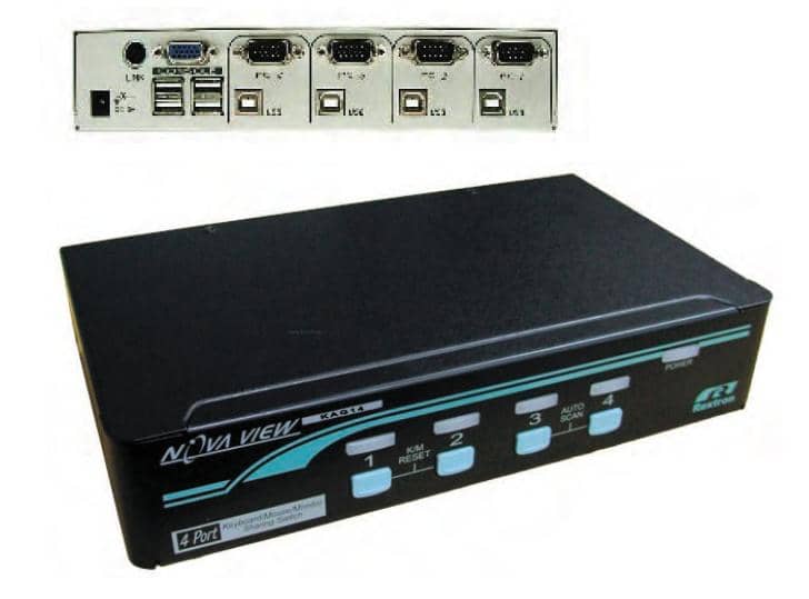 Rextron KAG-14, 4-Port KVM Switch, USB / VGA, with cables, Black