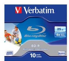 Verbatim Printable BD-R Blu-ray Disc, 25GB, 6X, 10 Pack