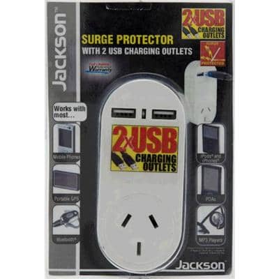 Jackson PT1 USB Surge Protected Single Power Adapter, 2xUSB