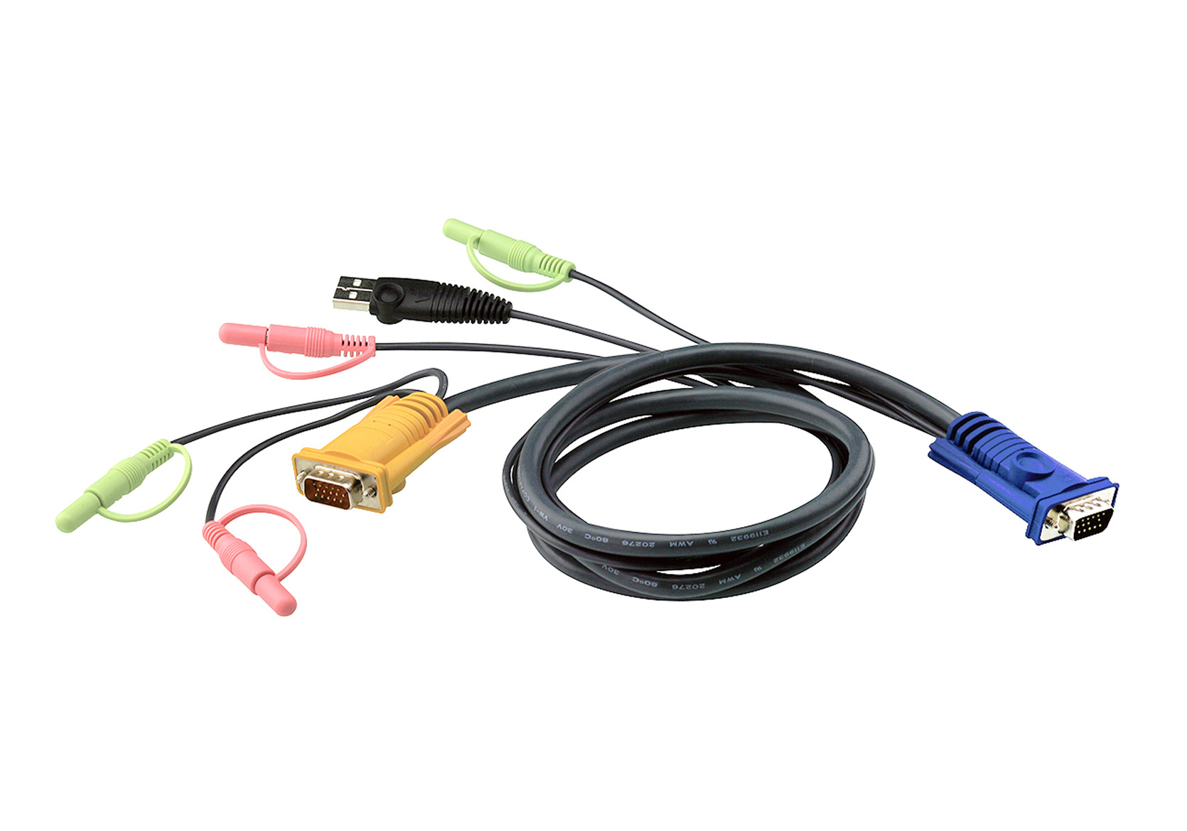 Aten 2L-5302U KVM Cable, SPHD male & 2x3.5mm male to VGA male & USB male & 2x3.5mm male, 1.8